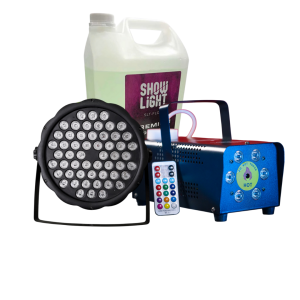 KIT PAR LED + MAQUINA DE HUMO + LIQUIDO HUMO 5L
